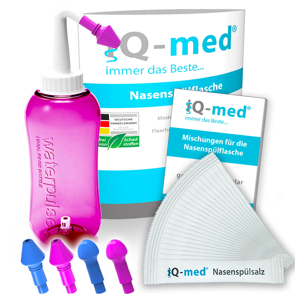iQ-med Nasendusche 500ml + 44x Salz + 4 Aufsätze, zur Nasenreinigung